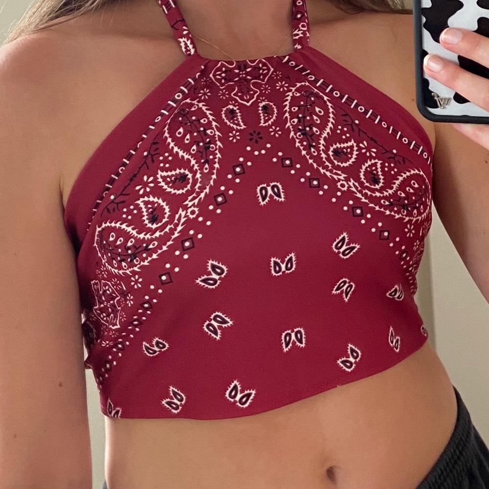 Maroon Bandana Tie Top
